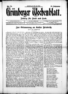 Grünberger Wochenblatt: Zeitung für Stadt und Land, No. 70. (12. Juni 1913)