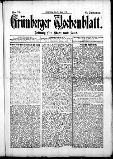 Grünberger Wochenblatt: Zeitung für Stadt und Land, No. 73. (19. Juni 1913)