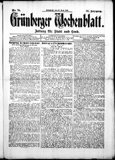 Grünberger Wochenblatt: Zeitung für Stadt und Land, No. 74. (21. Juni 1913)