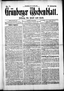 Grünberger Wochenblatt: Zeitung für Stadt und Land, No. 77. (28. Juni 1913)