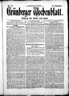 Grünberger Wochenblatt: Zeitung für Stadt und Land, No. 79. (3. Juli 1913)