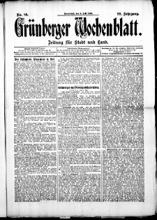 Grünberger Wochenblatt: Zeitung für Stadt und Land, No. 80. (5. Juli 1913)