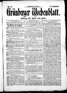 Grünberger Wochenblatt: Zeitung für Stadt und Land, No. 84. (15. Juli 1913)