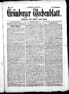 Grünberger Wochenblatt: Zeitung für Stadt und Land, No. 87. (22. Juli 1913)