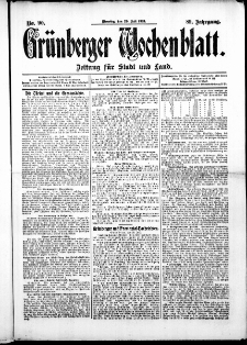 Grünberger Wochenblatt: Zeitung für Stadt und Land, No. 90. (29. Juli 1913)