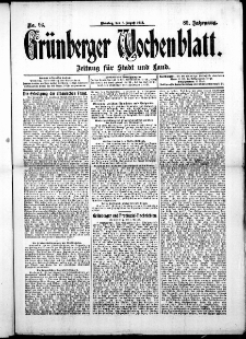 Grünberger Wochenblatt: Zeitung für Stadt und Land, No. 93. (5. August 1913)