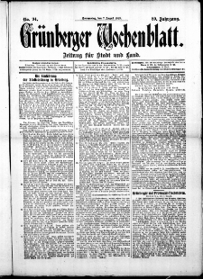 Grünberger Wochenblatt: Zeitung für Stadt und Land, No. 94. (7. August 1913)