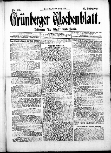 Grünberger Wochenblatt: Zeitung für Stadt und Land, No. 100. (21. August 1913)