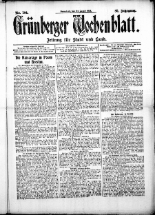 Grünberger Wochenblatt: Zeitung für Stadt und Land, No. 104. (30. August 1913)