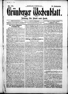 Grünberger Wochenblatt: Zeitung für Stadt und Land, No. 110. (13. September 1913)