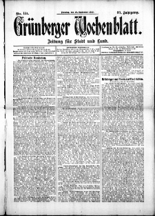 Grünberger Wochenblatt: Zeitung für Stadt und Land, No. 111. (16. September 1913)