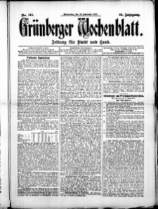 Grünberger Wochenblatt: Zeitung für Stadt und Land, No. 112. (18. September 1913)