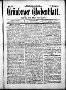 Grünberger Wochenblatt: Zeitung für Stadt und Land, No. 139. (19. November 1913)