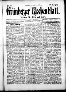 Grünberger Wochenblatt: Zeitung für Stadt und Land, No. 142. (27. November 1913)