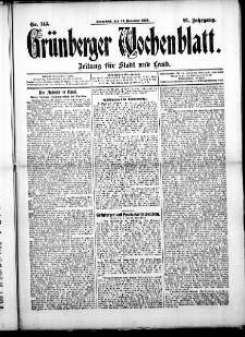 Grünberger Wochenblatt: Zeitung für Stadt und Land, No. 143. (29. November 1913)