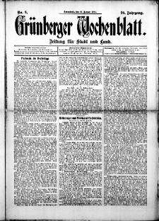 Grünberger Wochenblatt: Zeitung für Stadt und Land, No. 8. (17. Januar 1914)
