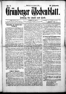 Grünberger Wochenblatt: Zeitung für Stadt und Land, No. 9. (20. Januar 1914)