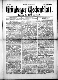 Grünberger Wochenblatt: Zeitung für Stadt und Land, No. 10. (22. Januar 1914)