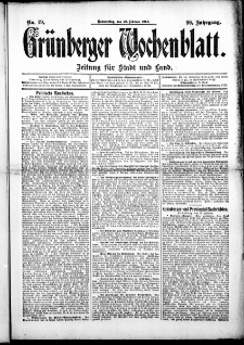 Grünberger Wochenblatt: Zeitung für Stadt und Land, No. 19. (12. Februar 1914)