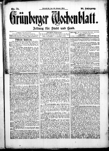 Grünberger Wochenblatt: Zeitung für Stadt und Land, No. 20. (14. Februar 1914)