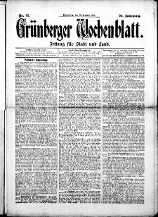 Grünberger Wochenblatt: Zeitung für Stadt und Land, No. 22. (19. Februar 1914)