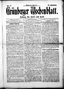 Grünberger Wochenblatt: Zeitung für Stadt und Land, No. 27. (3. März 1914)