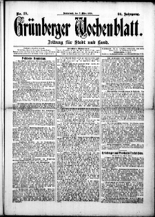 Grünberger Wochenblatt: Zeitung für Stadt und Land, No. 29. (7. März 1914)