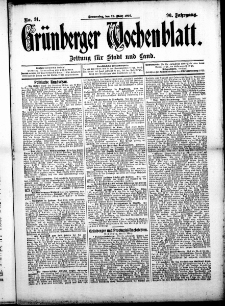 Grünberger Wochenblatt: Zeitung für Stadt und Land, No. 31. (12. März 1914)