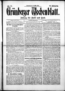 Grünberger Wochenblatt: Zeitung für Stadt und Land, No. 35. (21. März 1914)