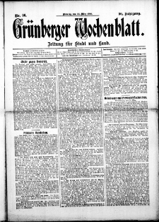 Grünberger Wochenblatt: Zeitung für Stadt und Land, No. 36. (24. März 1914)
