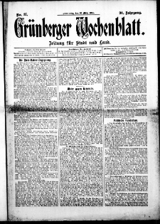 Grünberger Wochenblatt: Zeitung für Stadt und Land, No. 37. (26. März 1914)