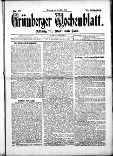 Grünberger Wochenblatt: Zeitung für Stadt und Land, No. 39. (31. März 1914)