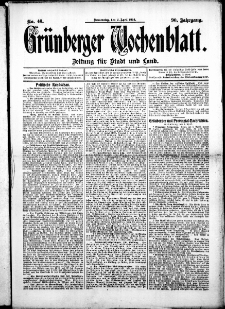 Grünberger Wochenblatt: Zeitung für Stadt und Land, No. 40. (2. April 1914)