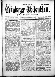 Grünberger Wochenblatt: Zeitung für Stadt und Land, No. 42. (7. April 1914)
