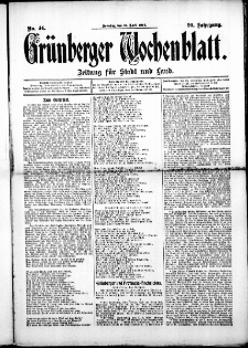 Grünberger Wochenblatt: Zeitung für Stadt und Land, No. 44. (12. April 1914)