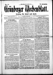 Grünberger Wochenblatt: Zeitung für Stadt und Land, No. 46. (16. April 1914)