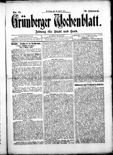 Grünberger Wochenblatt: Zeitung für Stadt und Land, No. 48. (21. April 1914)