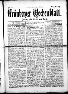 Grünberger Wochenblatt: Zeitung für Stadt und Land, No. 49. (23. April 1914)