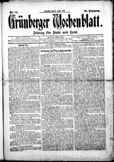 Grünberger Wochenblatt: Zeitung für Stadt und Land, No. 51. (28. April 1914)