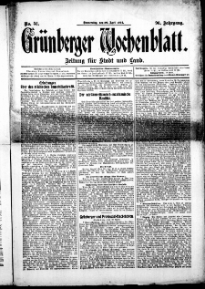 Grünberger Wochenblatt: Zeitung für Stadt und Land, No. 52. (30. April 1914)