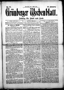 Grünberger Wochenblatt: Zeitung für Stadt und Land, No. 62. (23. Mai 1914)