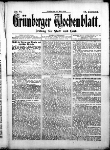 Grünberger Wochenblatt: Zeitung für Stadt und Land, No. 63. (26. Mai 1914)