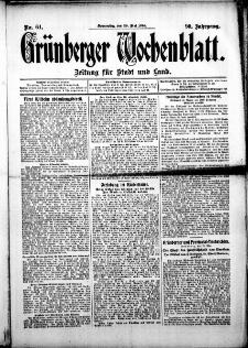 Gr&uuml;nberger Wochenblatt: Zeitung f&uuml;r Stadt und Land, No. 64. (28. Mai 1914)