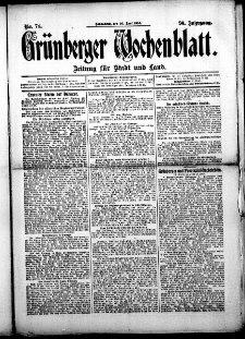 Grünberger Wochenblatt: Zeitung für Stadt und Land, No. 74. (20. Juni 1914)