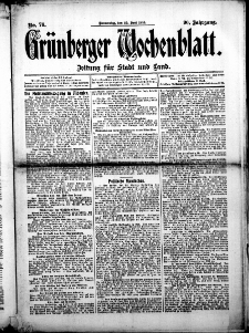 Grünberger Wochenblatt: Zeitung für Stadt und Land, No. 76. (25. Juni 1914)