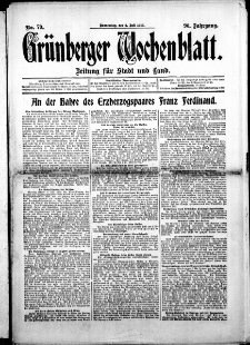 Grünberger Wochenblatt: Zeitung für Stadt und Land, No. 79. (2. Juli 1914)