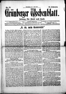Grünberger Wochenblatt: Zeitung für Stadt und Land, No. 80. (4. Juli 1914)