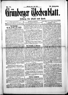 Grünberger Wochenblatt: Zeitung für Stadt und Land, No. 81. (7. Juli 1914)
