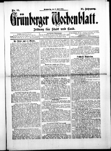 Grünberger Wochenblatt: Zeitung für Stadt und Land, No. 82. (9. Juli 1914)