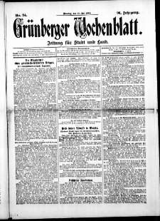 Grünberger Wochenblatt: Zeitung für Stadt und Land, No. 84. (14. Juli 1914)